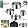 304 Stainless Steel Camping Cookware Set Foldable Tableware Combo Kit for Outdoor Picnic Backpack Cooking Use