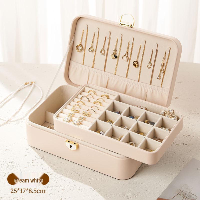 High-End Double-Layer Jewelry Box with Lock - Multi-Compartment Storage for Necklaces, Earrings, Rings