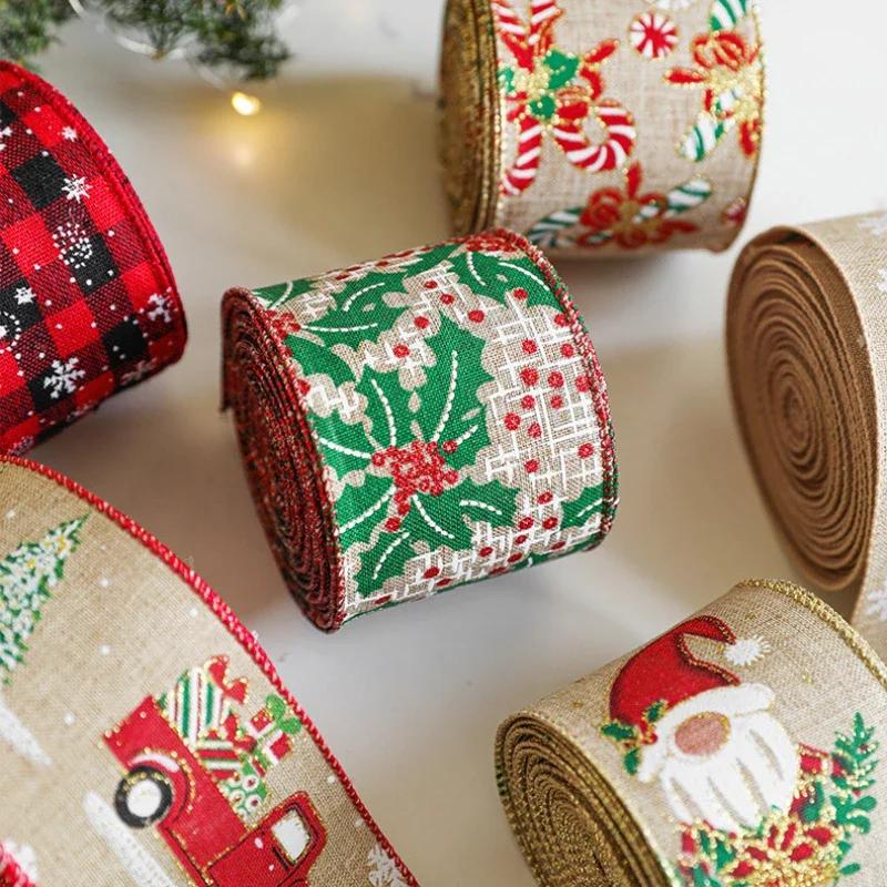 2m Linen Christmas Ribbon Snowman Christmas Trees Rattan Garland Decoration Silk Ribbon Party Arrange Supplies Gift Streamers