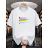 Vibrant Travel Style: Colorful Airplane and Line Pattern Print White Casual Short Sleeve T-Shirt
