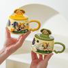 Creative Cartoon Ceramic Cup with Mobile Phone Holder Cover, Home Office Water Cup Gift Box, High Value Hand-painted Wind Mug