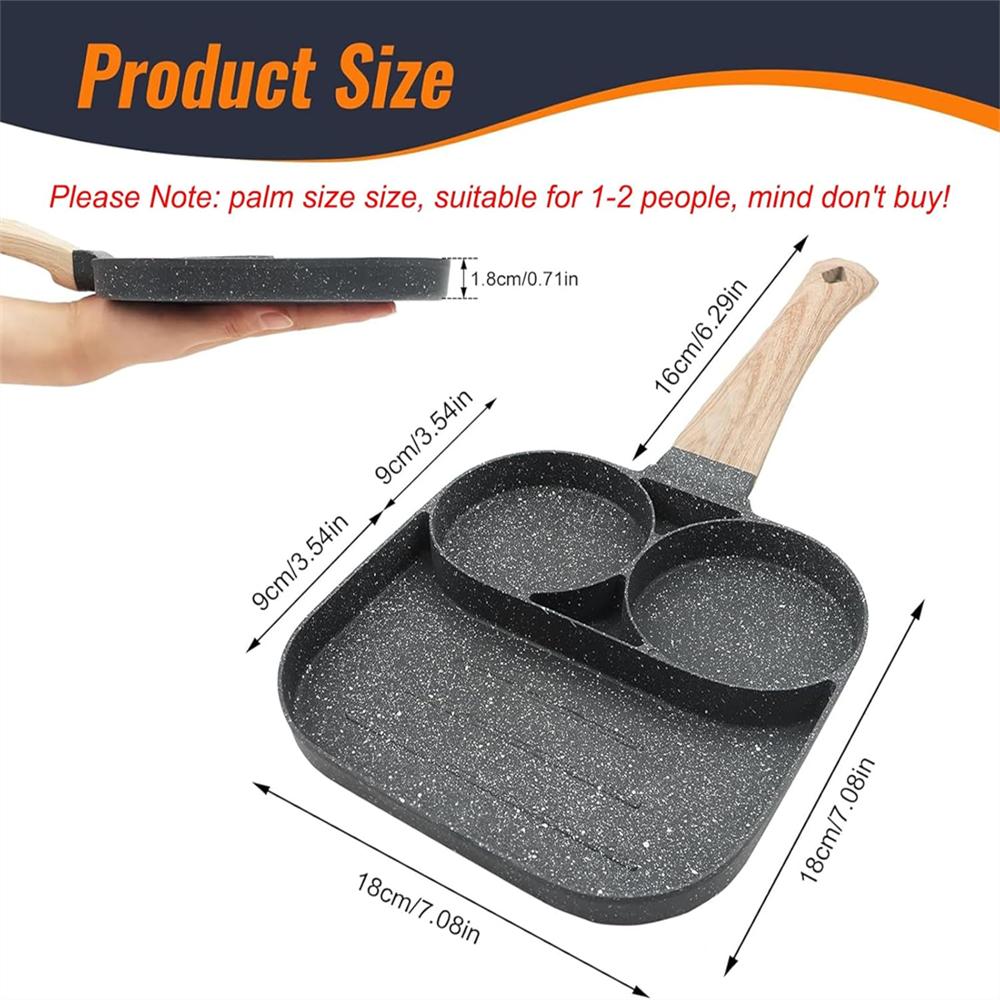 Egg Frying Pan Non-Stick Egg Pan with 2Hole Multi Aluminum Alloy Fried Egg Pan with Wooden Handle for Burger Eggs Ham