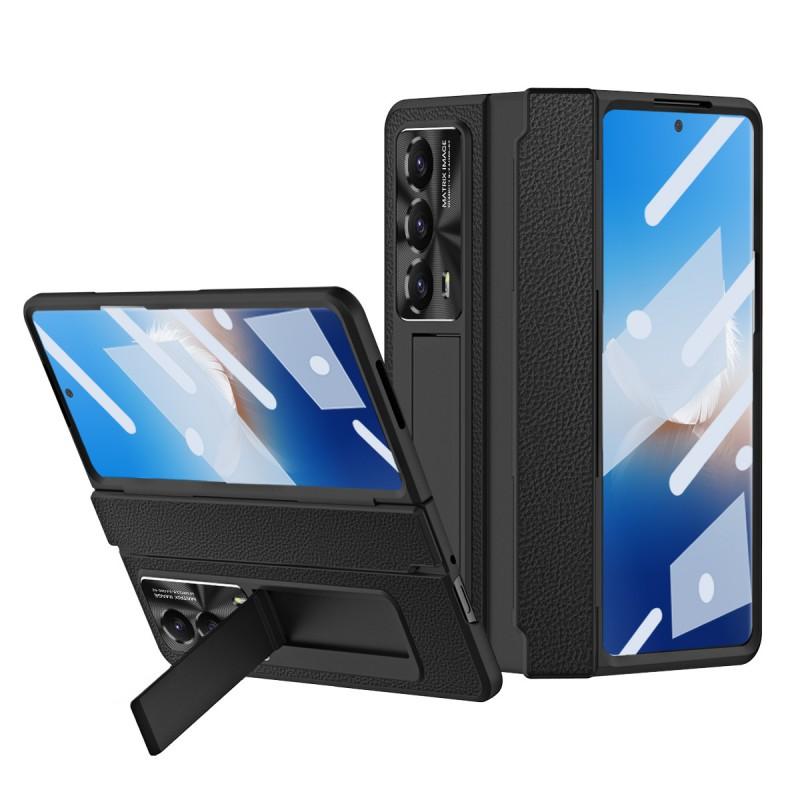 Premium Full Coverage PC Case Honor Magic V2 Foldable Phone Electroplated Vegan Leather Shockproof Anti-Fingerprint