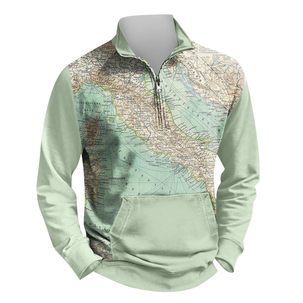 Herren Outdoor Vintage V-Ausschnitt Knopf Langarm Mode Sport T-Shirt