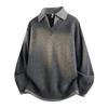 Mens Oversized Knit Sweater 2026 Fall Thick Warm Layered Look Collar Pullover Streetwear Casual Grey Khaki