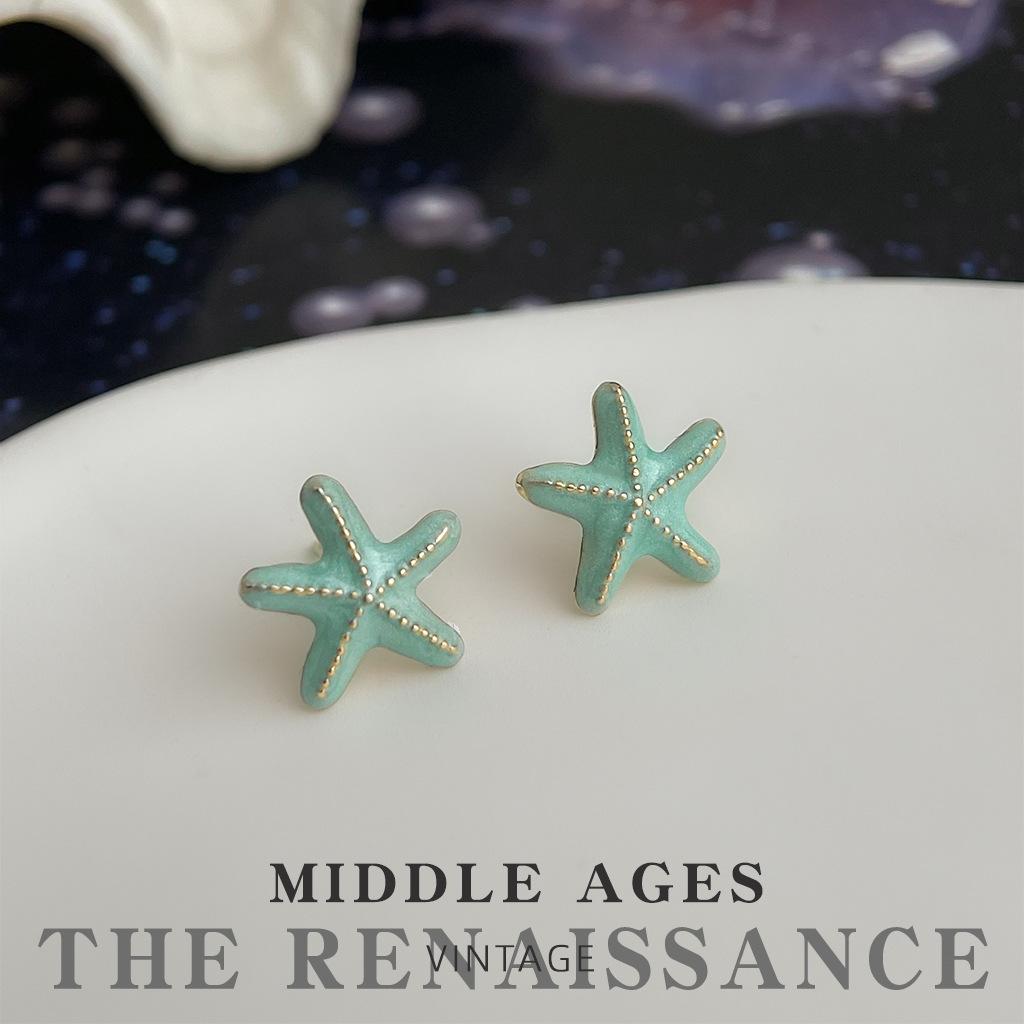 Summer Ocean~ Enamel Drip Oil Freshwater Pearl Earrings Starfish Zircon Stud Earrings Ear Jewelry