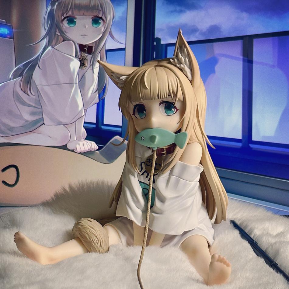 New Anime Cute Doll Sakura Soybean My Cat Is A Kawaii Girl Figure Sit And Eat Fish/Standing Figure Model PVC Collection Toy Gift