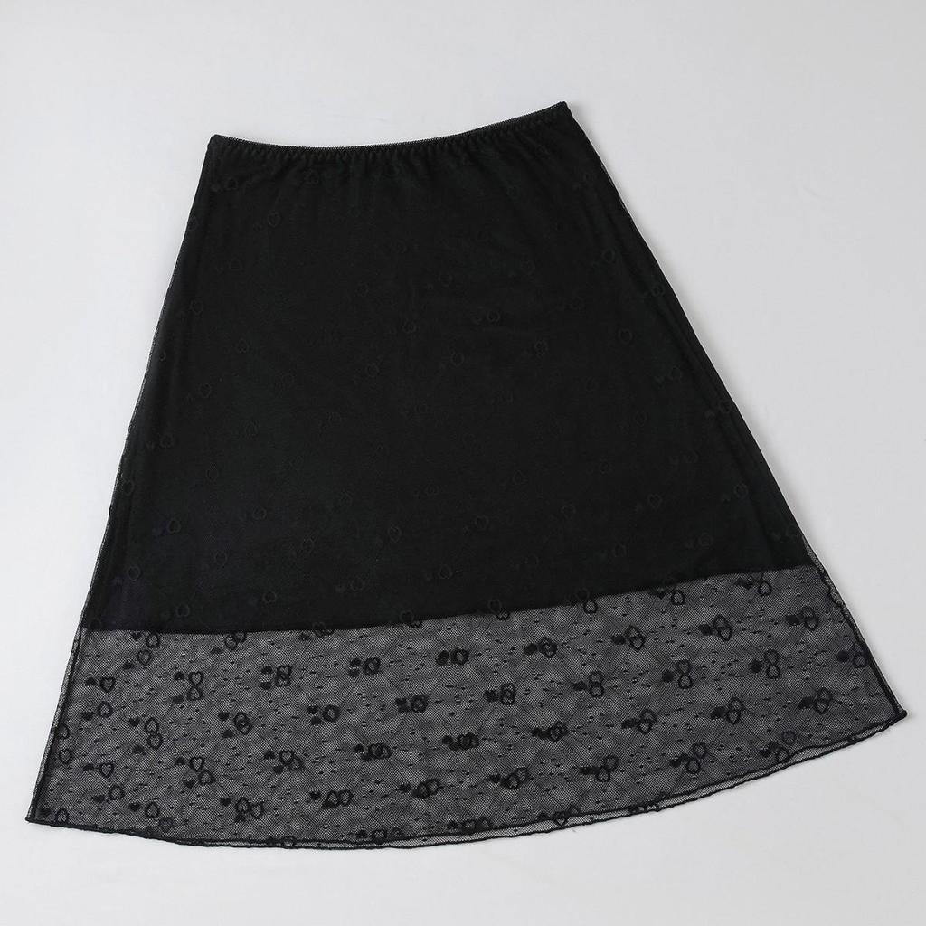 Women's Lace Patchwork Anti-Transparent Midi Skirt - Knee-Length, Anti-Static, Plus Size