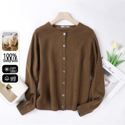 Women's 100% Merino Wool Round Neck Cardigan