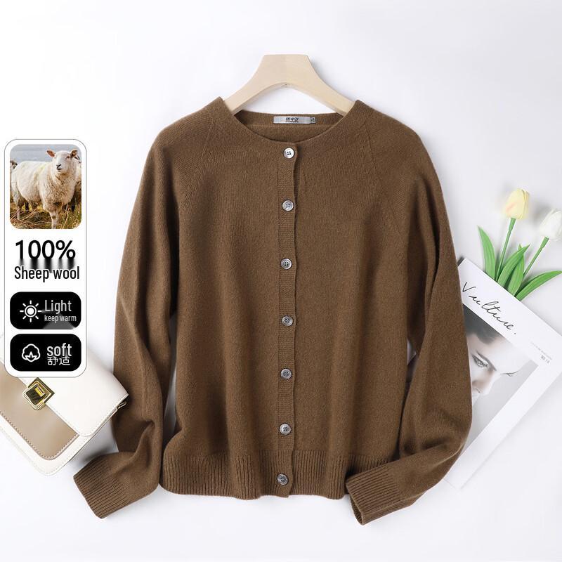 

SNOWFLYING Women s 100% Merino Wool Soft Round Neck Cardigan Sweater M