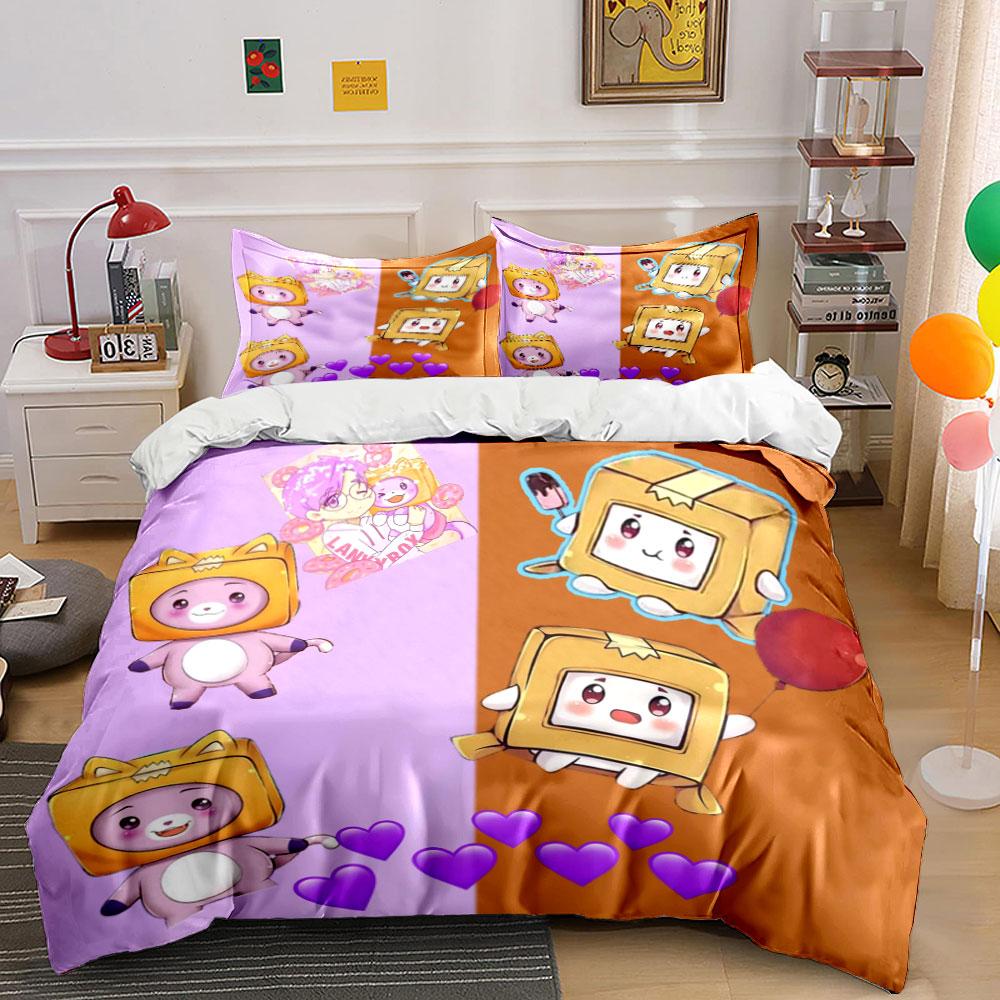 Cute Cartoon Plush Box Print Set Bedding Duvet Cover Set Duvet Cover Pillowcases (1 * Duvet Cover 2 * Pillowcases, without duvet insert)