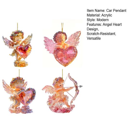 1/4Pcs Car Pendant Acrylic Scratch-Resistant Angel Heart Design Backpack Pendant Valentine Day Pendant Car Interior Accessor