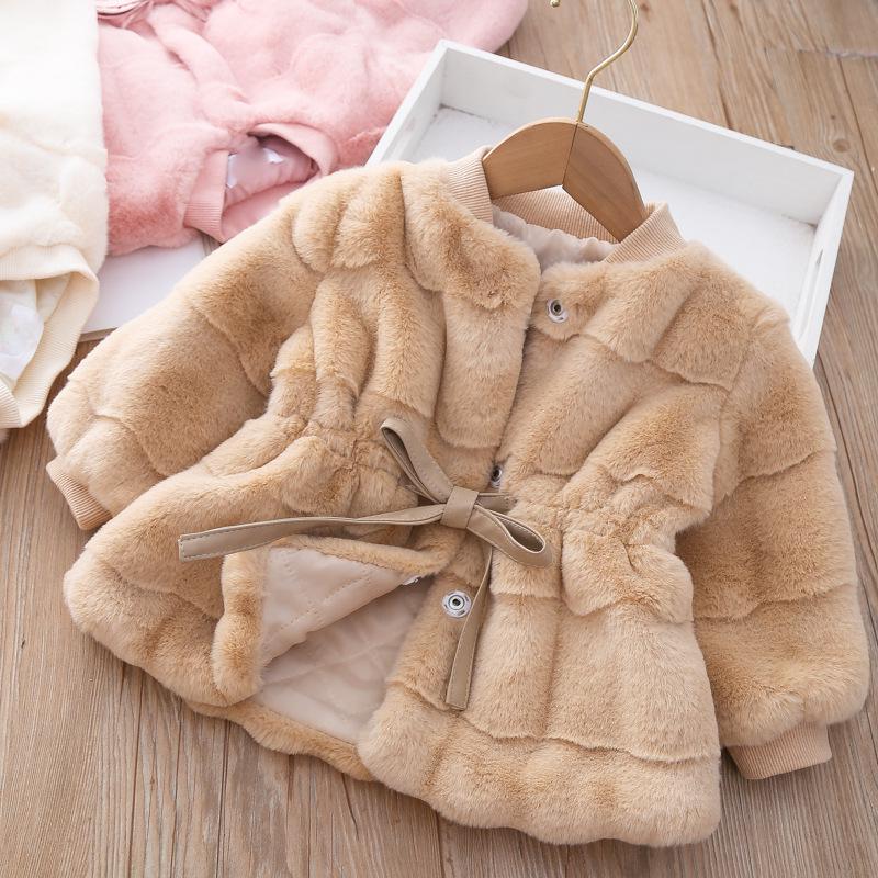 

3510 Girls Fuzzy Winter Coat: Korean-Style Faux Fur Sweater for Toddlers Size 11 - 110 коричневый/хаки