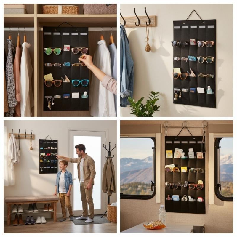 Felt Sunglasses Storage Bag with 12 Compartments Door Hanging Organizer for Glasses Eyewear Protections
