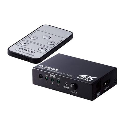 ELECOM HDMI Switcher 4K 60Hz 3 Inputs 1 Output Compatible with Manual Switching with Dedicated Remote Control Black (18Gbps) HDCP2.2 GM-DHSW4KP31BK