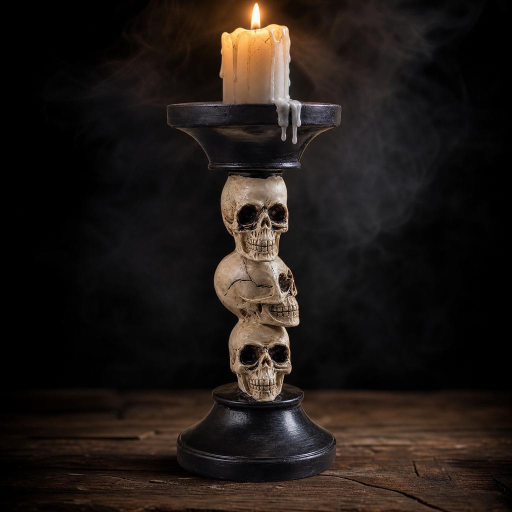 Creative Halloween Skull Resin Candle Holder Decorative Prop Three Heads Gothic Style Candle Stand for Home Party Decoration