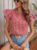 Summer Tops Double Layer Ruffled Hem Cute Sweet Girls' Dresses Check Short Sleeve