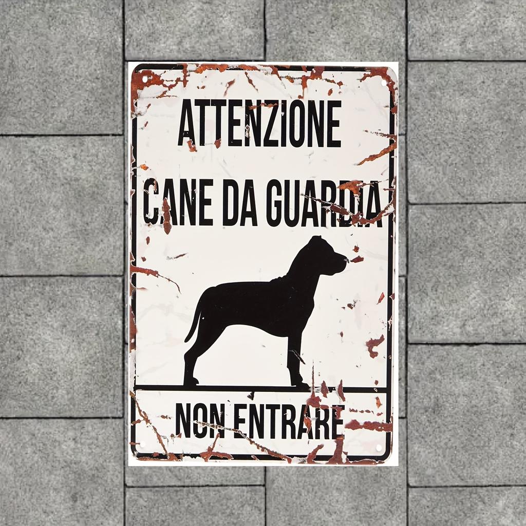 Europet Bernina Vintage Art Deco Guard Dog Warning Sign Metal Wall Sculpture with Italian Text Molossoide Dog Silhouette R
