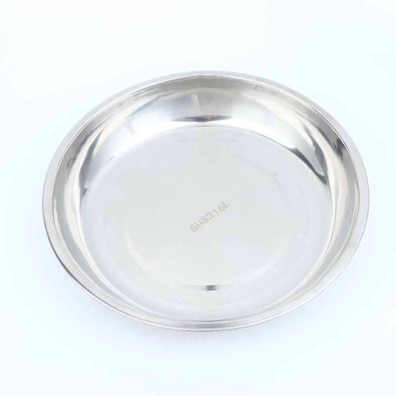 2Pcs Reusable Stainless Steel Dinner Plates Thickened Polished Round Shallow Dishes for Picnic Barbecue Use
