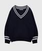 Kwinseulaebis Two Line Accentuated Loose Fit V-Neck Cotton Knit