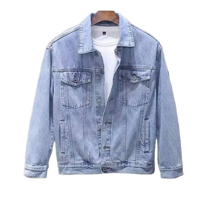 Men's Trendy American Retro Light Blue Denim Jacket - Loose Fit for Spring and Autumn