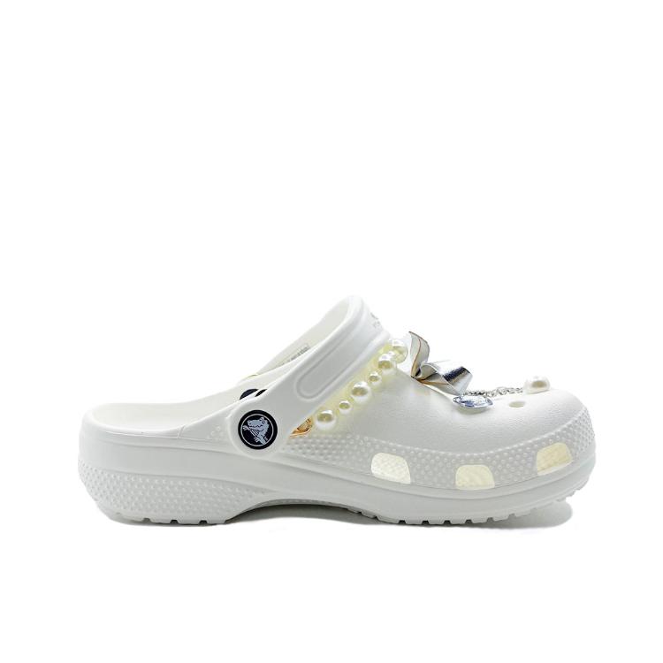 Crocs Classic clog Silver Butterfly Bead Curtain Niche Design Travel Beach Fashion Trend EVA Hole Shoes Unisex White