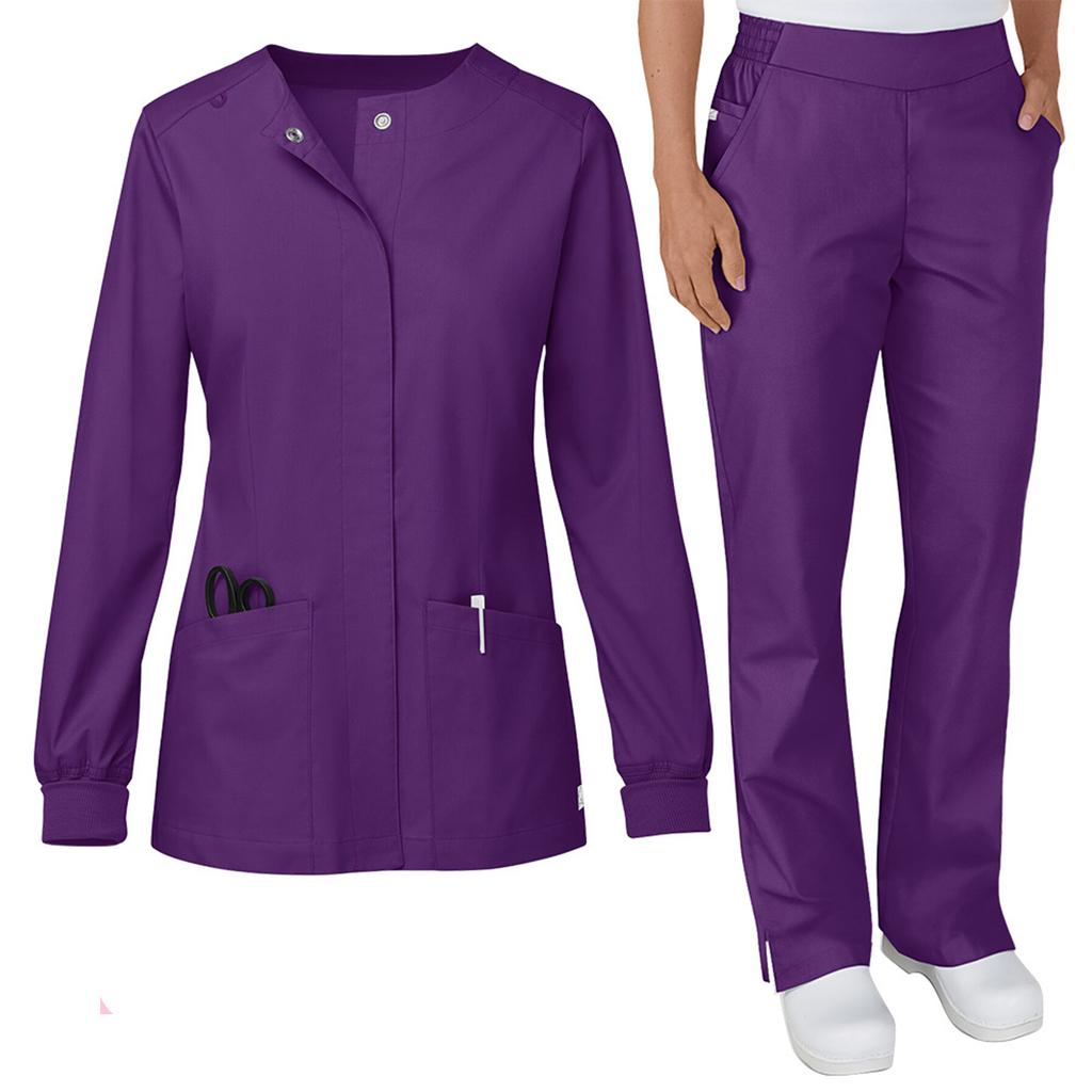 Ladies' Loose And Comfortable V-neck Long Sleeved Workwear With Multiple Pockets Suit Set