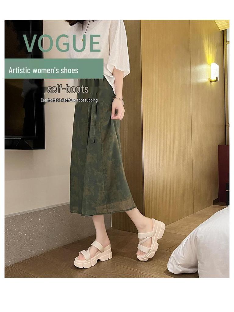 Women's Summer Platform High-Heeled Sandals: Stylish Slip-On Flip Flops with Thick Soles and Versatile Elevation.