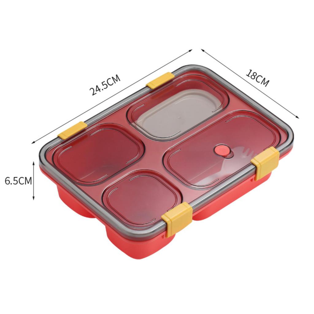 Oanawy Lunch Tray, Student Lunch Box, Employee Cafeteria, with Lid, Airtight, Microwaveable (Red, 4 Grids)