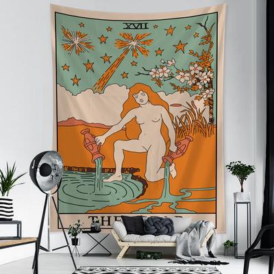 Orange Poured Water Girl Tarot Tapestry Wall Hanging Psychedelic Witchcraft Hippie Tapez Bohemian Room Home Decor