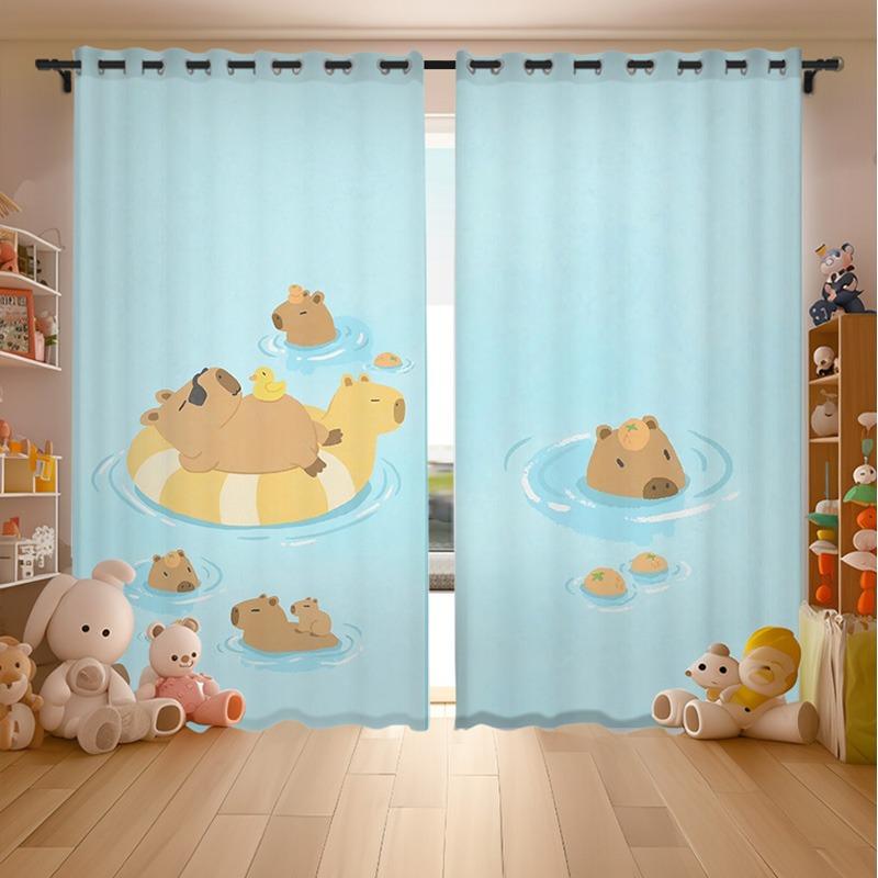 Jul Kapibara Anime Vardagsrum Sovrum Gardiner För Vardagsrum Perforerade Dammtäta Mörkläggningsdraperier Kökslucka Hem