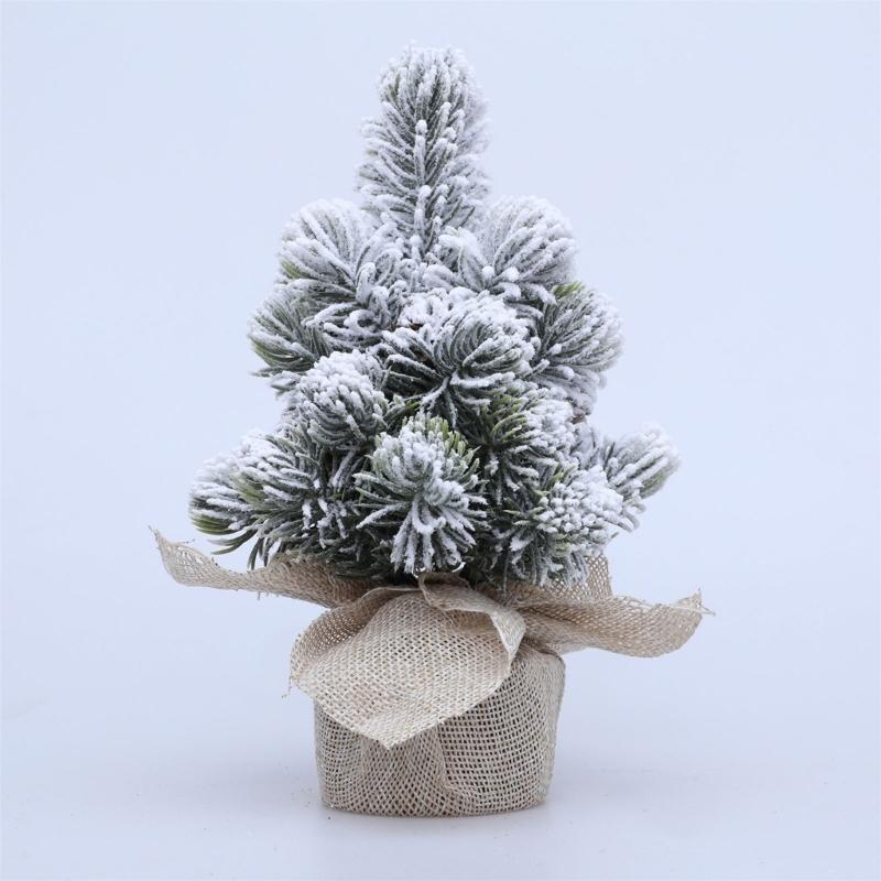 Snow Dusted Christmas Tree Desk Decoration With Wood 20cm Height For Living Room Bedroom Tabletop Decoration