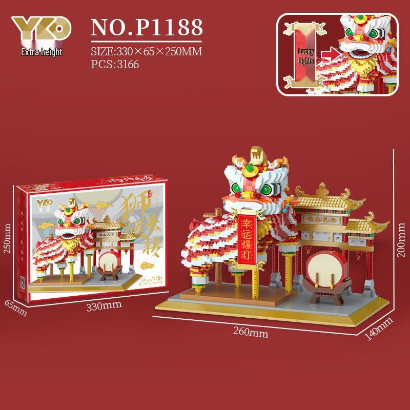 Yu Gao Lion Dance Micro Particle Building Blocks Toy-Compatible with Lego, New Year Edition.