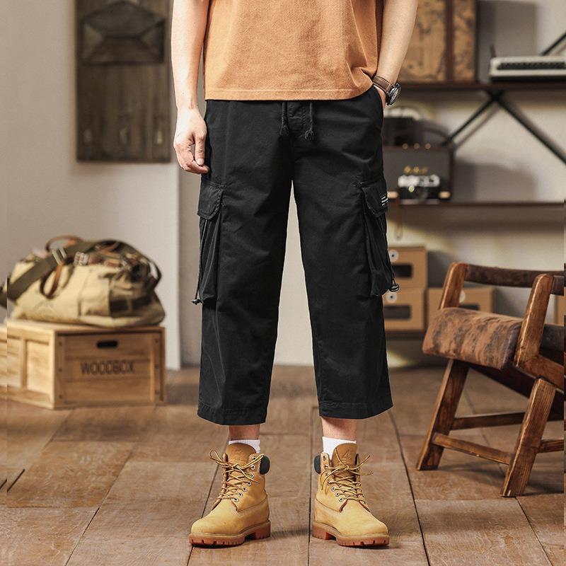 

Summer Trendy Overalls Men s Casual Loose Retro Eight-point Pants Men s High-end Pants Men s Clothing 30 чёрный