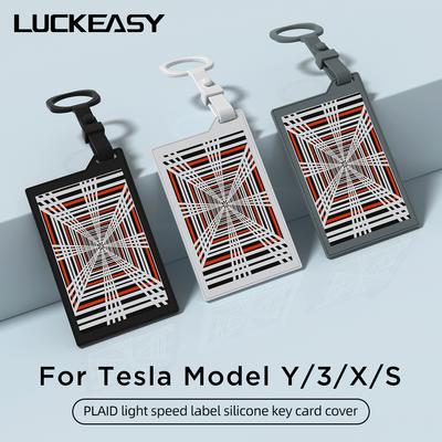 Schlüsselkartenhalter für Tesla Model 3 Y X S Autoschlüsselkarten-Schutzhülle Autozubehör PLAID Lichtgeschwindigkeitsetikett Silikon-Schlüsseletui