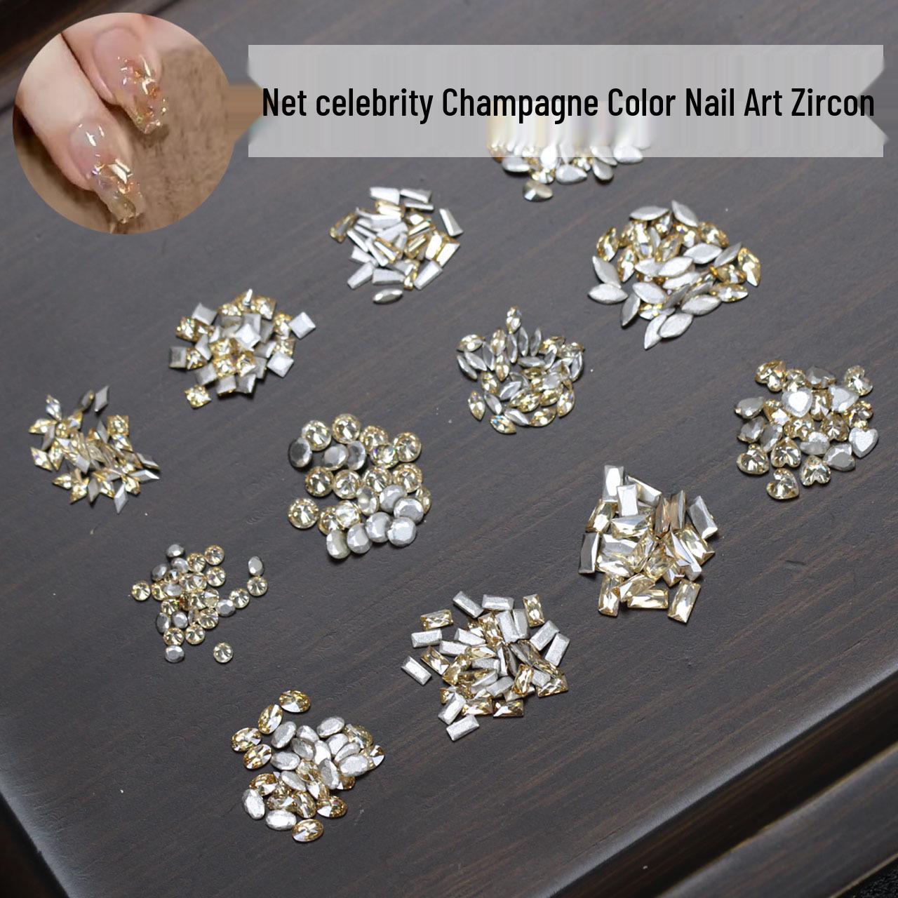 

Champagne Heart-Shaped Zircon Nail Art Decorations - Super Shiny Refill Pack