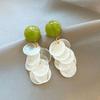 Fresh Avocado Green Shell Ear Clips Skinny Premium 2025 New Ear Piercing Earrings Tassel Round Mori