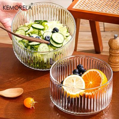 1 PZ Ciotola a Strisce in Vetro per Insalata e Frutta - Piatto da Portata Rotondo Resistente ai Graffi per Tè Pomeridiano Esposizione Dessert Piatto per Frutta Ghiacciata