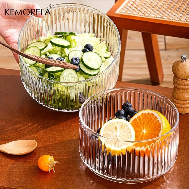 1PCS Striped Glass Salad & Fruit Bowl - Scratch-Resistant Round Serving Dish for Afternoon Tea Dessert Display Iced Fruit Plate
