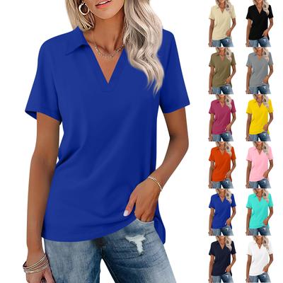Camisa de Color Casual con Solapa de Manga Corta para Mujer Tops para Mujer