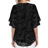 Plus Size Women's Floral Velvet Burnout V Neck Blouse, 3/4 Flare Sleeve Chiffon Tunic Top