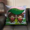 MMonchhichi cute Cushion Cover Natural Linen Organic Fabric DoubleSided Printing Sofa Home Decor Gift Pillow Case