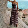 Womens Brown White Polka Dot Spaghetti Strap Maxi Dress