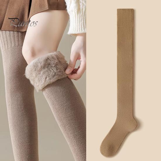 1 Pair Women Winter Socks Tihick Plush Over Knee Socks Anti-slip Solid Color Warm Thickened Stockings Warmth Socks for Various Occasions