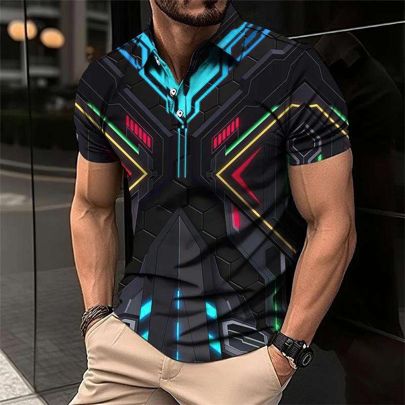 Cool Mecha 3D-tryckta kortärmade pikétröjor för män Kläder Tech-stil Kortärmad Mode Techwear Sport Muskel POLO-tröja