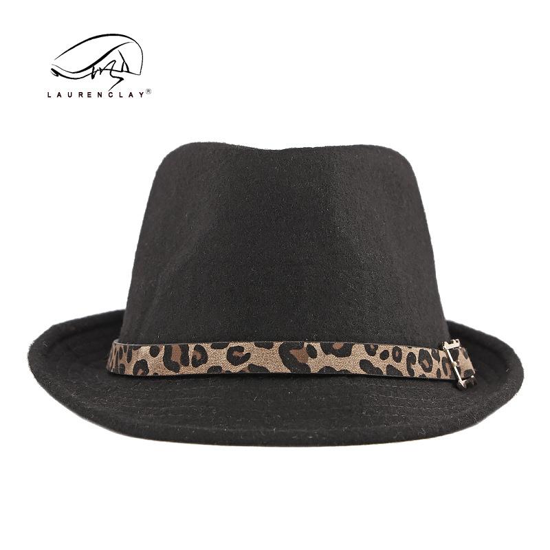 Hat women's fashion top hat autumn and winter simple light board leopard print woolen top hat British retro jazz hat men