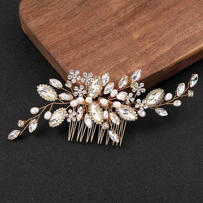 New Chinese Style Hair Comb for Bride & Hanfu, Handmade Crystal & Pearl U-Pin Hair Accessory In Gold Silver