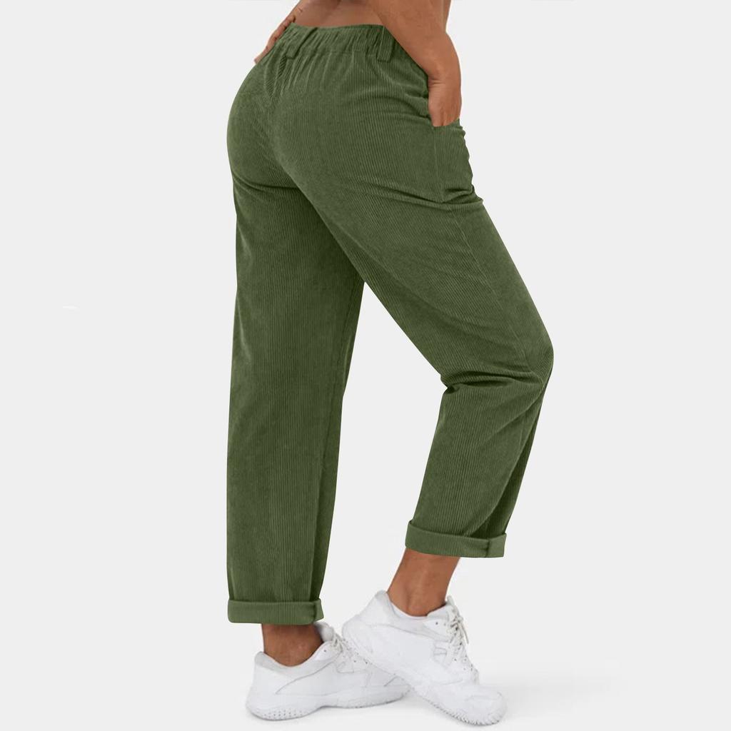 Women's Casual Button Pocket Corduroy Straight-leg Pants