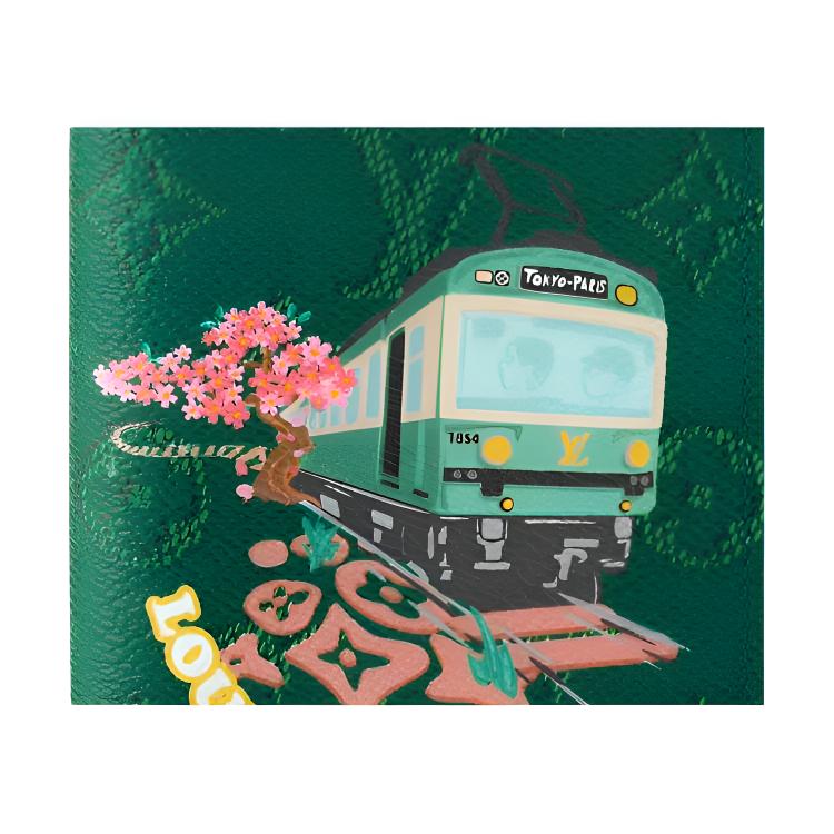 Louis Vuitton X Nigo Collaboration Embossed Logo Four Card Slot Monogram Coated Canvas Passport Holder Unisex Passport Holder Green M26293