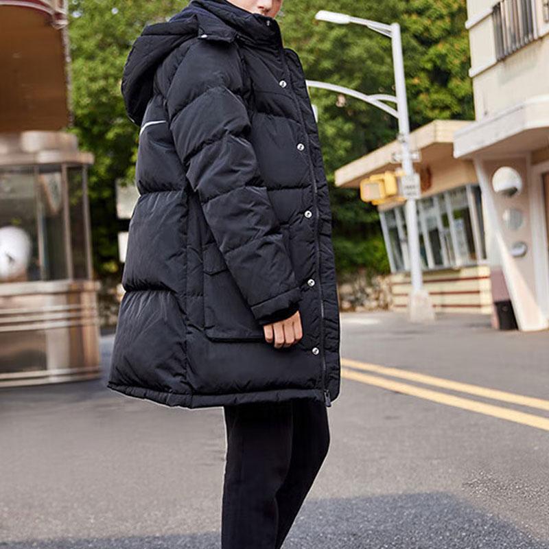 Nike Logo Prošívaná středně dlouhá péřová bunda s kapucí Dětské svrchní oblečení Černá 96J102-023